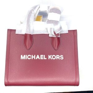 Michael Kors Mirella Oxblood Small Pebbled Learher Crossbody Bag